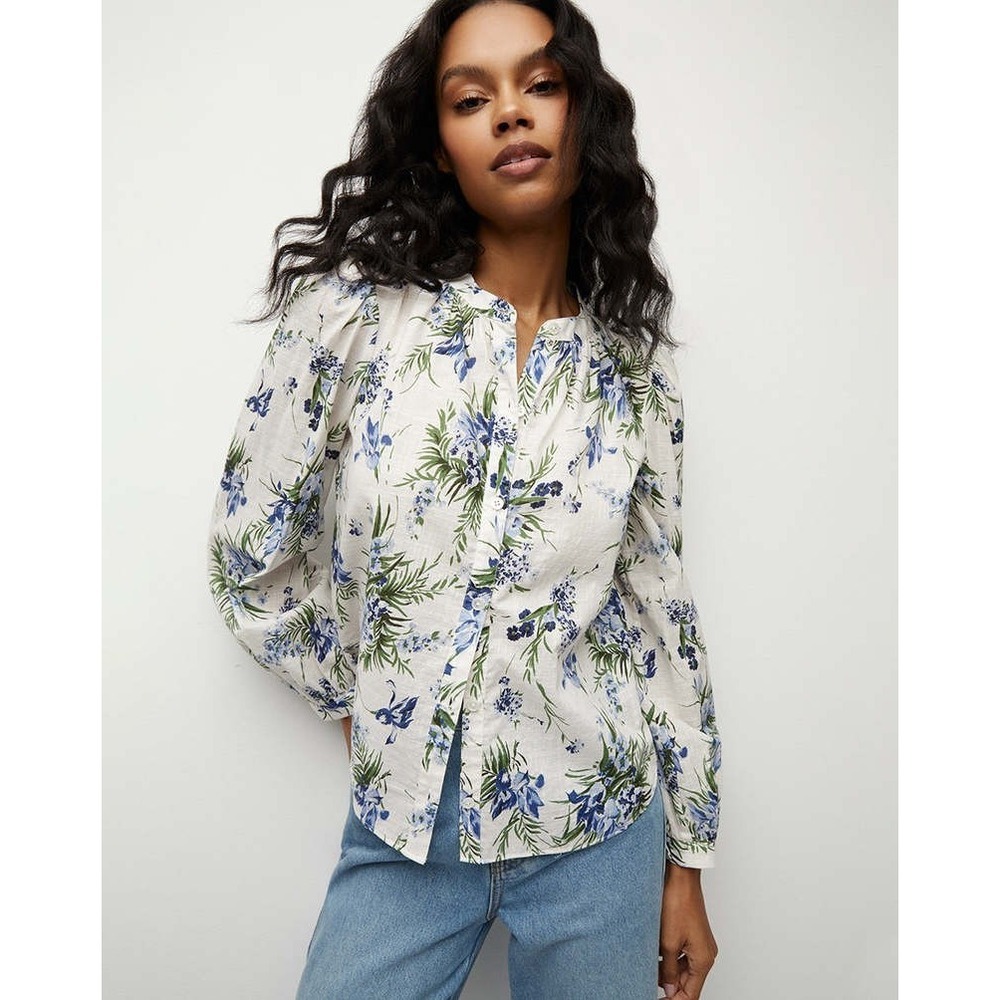 New NWT Veronica Beard Top Blue Floral Ashlynn